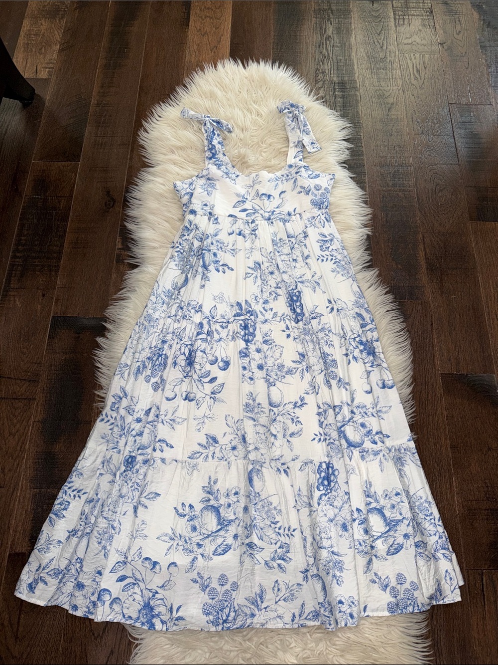 Blu Pepper Blue & White Floral Tie-Shoulder Summer Dress